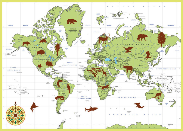 Детальна карта світу з тваринами
 - Вектор, зображення