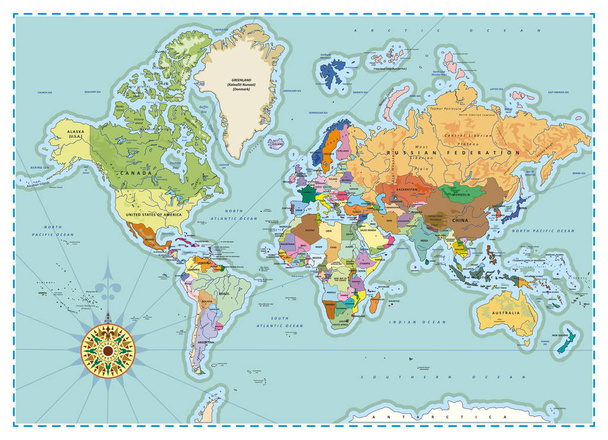 Λεπτομερείς παγκόσμιο πολιτικό χάρτη - Διάνυσμα, εικόνα
