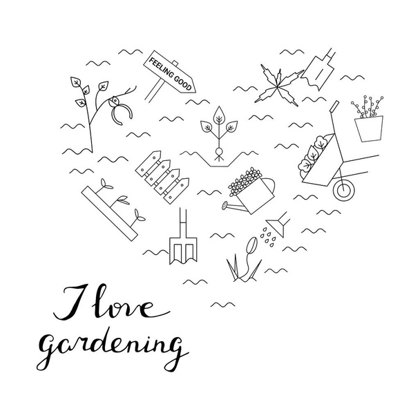 Gardening elements in the form of heart. I - Vector, Image