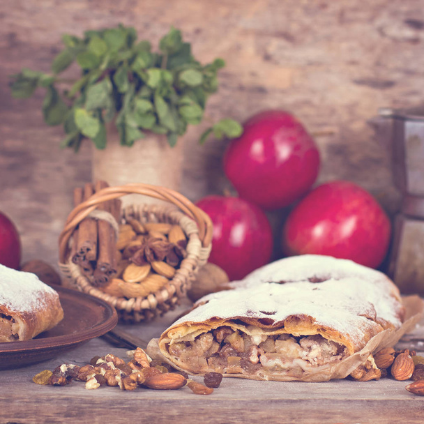 Strudel with apples and nuts. - Photo, image