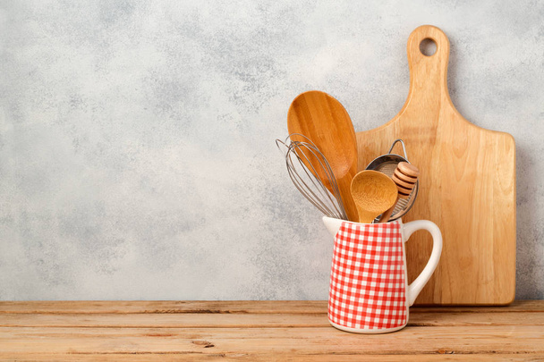 Kitchen utensils and cutting board  - Fotoğraf, Görsel