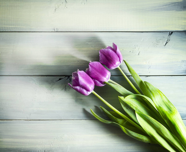Kevät tulppaanit puinen tausta
 - Valokuva, kuva