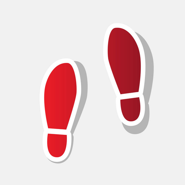 Impresszum talpú cipő-jel. Vektor. Új év vöröses ikon-val külső körvonal és szürke árnyék, világos szürke háttér. - Vektor, kép