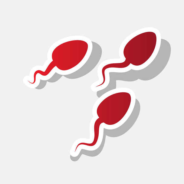 Sperms sign illustration. Vector. New year reddish icon with outside stroke and gray shadow on light gray background. - Vector, Image