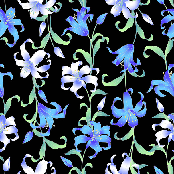 Japanese style lily pattern - Διάνυσμα, εικόνα