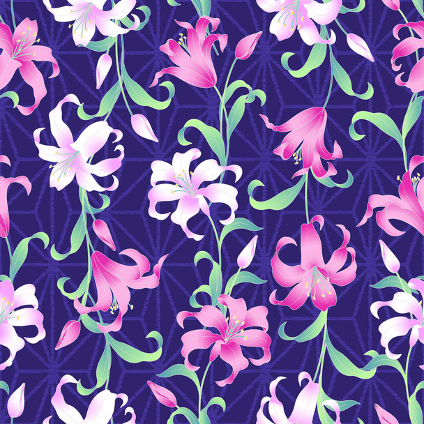 Japanese style lily pattern - Vector, imagen