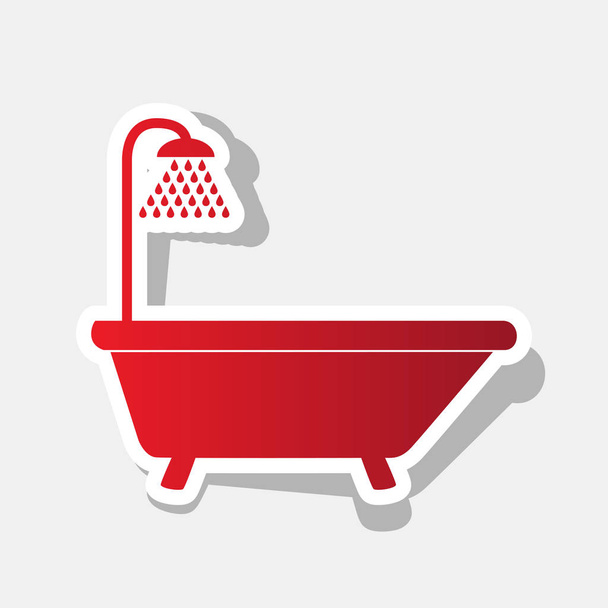 Bathtub sign. Vector. New year reddish icon with outside stroke and gray shadow on light gray background. - Vector, Image