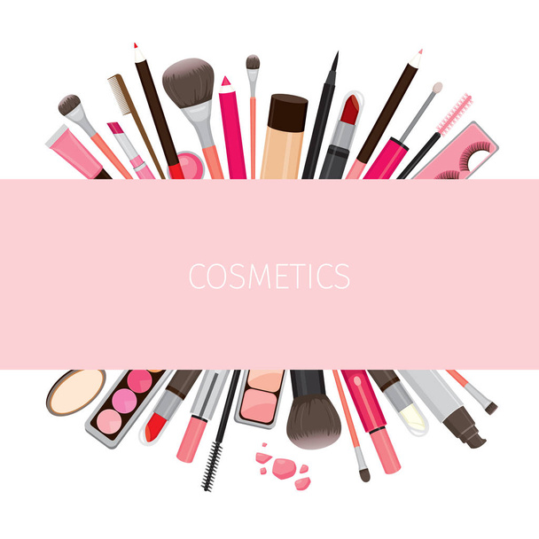Makeup Cosmetics Tools On Banner - Διάνυσμα, εικόνα