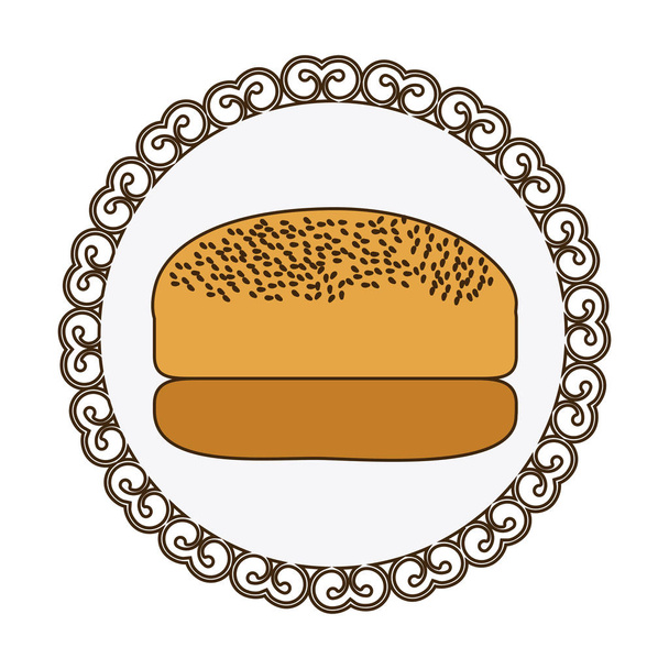 декоративная рамка с красочным силуэтом хлеба гамбургер икона пищи
 - Вектор,изображение