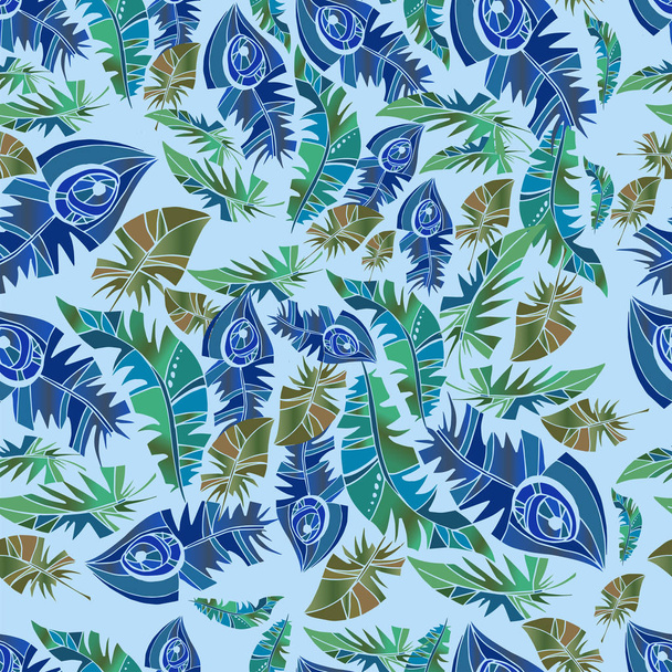 feathers seamless pattern in blue - ベクター画像