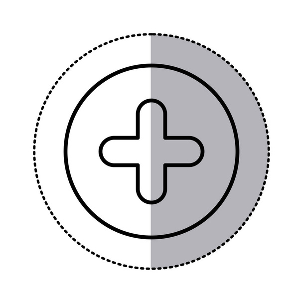 adesivo circular contorno monocromático com ícone plus close-up
 - Vetor, Imagem