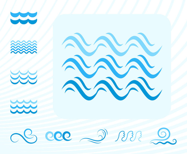 Iconos azules de la onda del mar o símbolos líquidos del agua aislados
 - Vector, Imagen