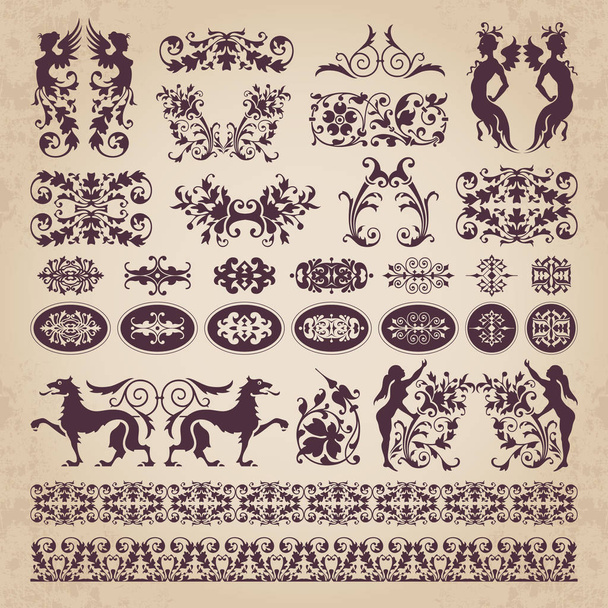 Dekorativní ornamenty kaligrafické a prvky - vektorové sada - Vektor, obrázek