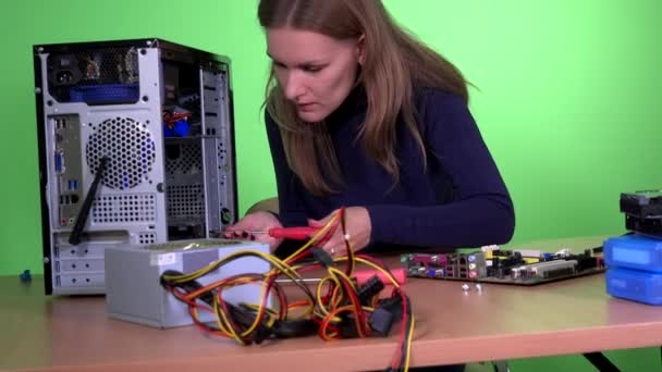 熟練したコンピューターの修理女性がデスクトップ コンピューターのハードウェアをアップグレードします。 - 映像、動画