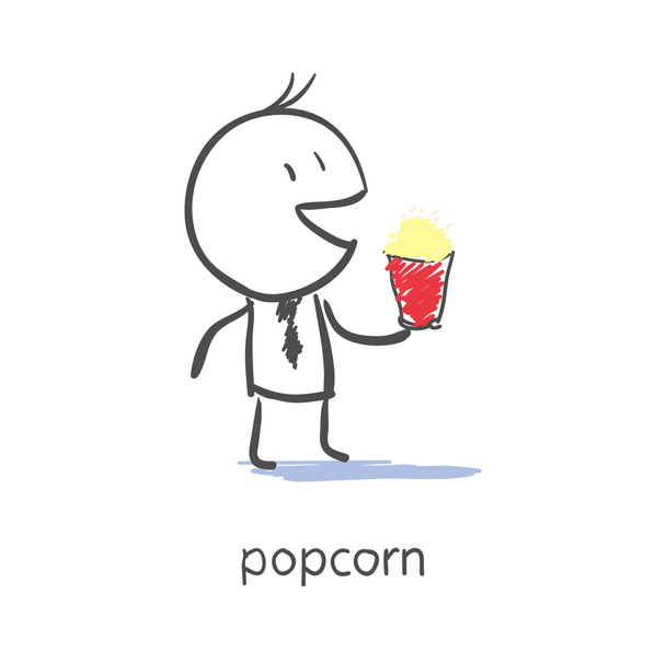 Businessman eating popcorn - Вектор, зображення