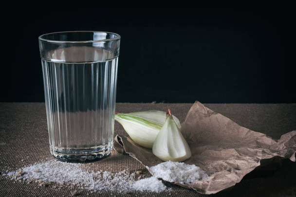 Water, salt, and onion. - Zdjęcie, obraz