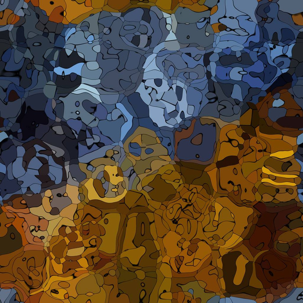 abstrakt gefärbt nahtlose Muster Textur Hintergrund blauen und braunen Farben mit schwarzen Umrissen - moderne Malerei Kunst - Foto, Bild