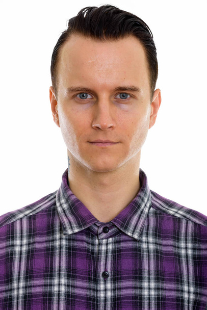 Face of young handsome man wearing checkered shirt - Fotoğraf, Görsel