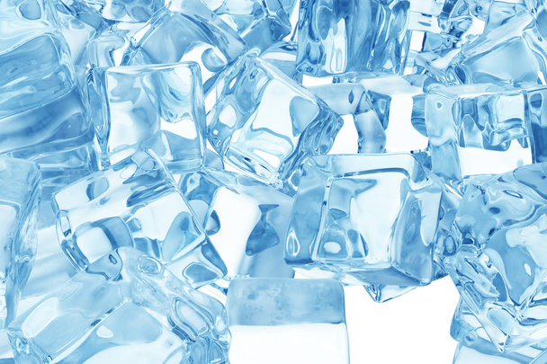Montón de cubitos de hielo. fondo de cubos de hielo azul 3d renderizado
 - Foto, Imagen