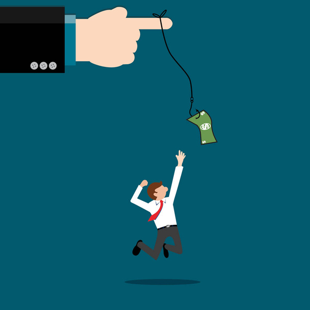 Desenhos animados de negócios simples iillustration do líder usar isca dólar para motivar o vendedor
 - Vetor, Imagem