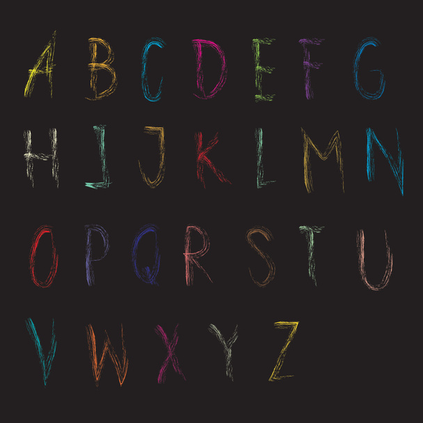 Алфавитный шрифт цветной карандашный черный фон, буквы A - z - Вектор,изображение