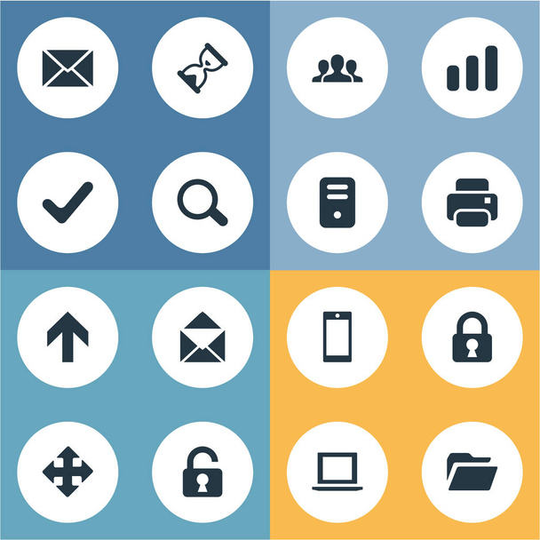 Conjunto de 16 iconos de aplicaciones simples. Se puede encontrar elementos tales como cuaderno, cheque, caso de la computadora y otros
. - Vector, Imagen
