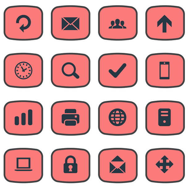 Conjunto de 16 ícones de aplicativos simples. Pode ser encontrado elementos como envelope, comunidade, web e outros
. - Vetor, Imagem