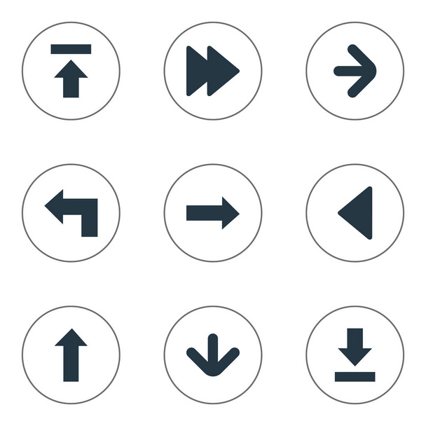 Conjunto de 9 iconos de puntero simple. Se pueden encontrar elementos tales como puntero, transferencia, dirección hacia arriba y otros
. - Vector, Imagen