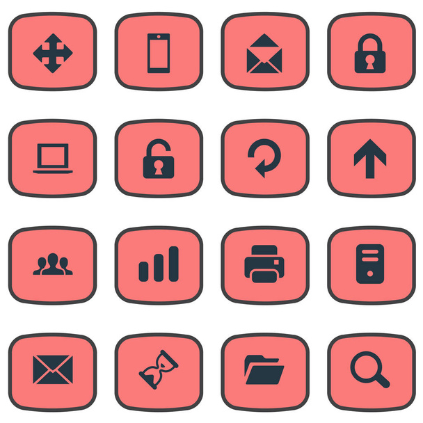 Set di 16 icone semplici applicazioni. Possono essere trovati elementi come statistiche, aggiornamento, lucchetto aperto e altri
. - Vettoriali, immagini
