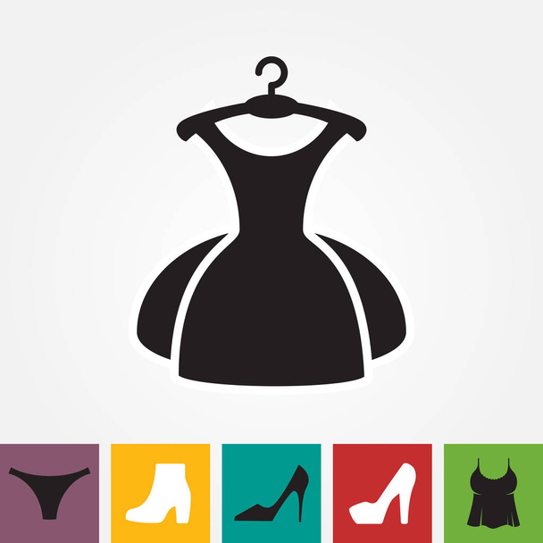 Party-Mode Kleid Ikone oder Silhouette mit Kleiderbügel isoliert - Vektor, Bild
