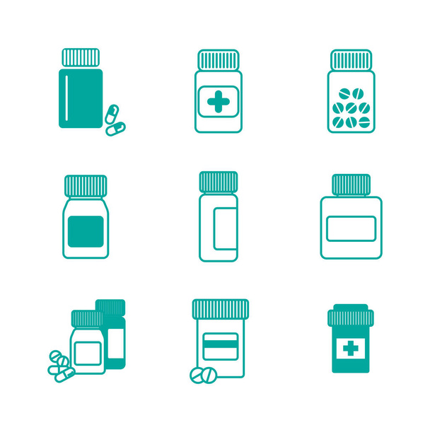 Different Pill or Drug Jars Icons Isolated - Vector, Image