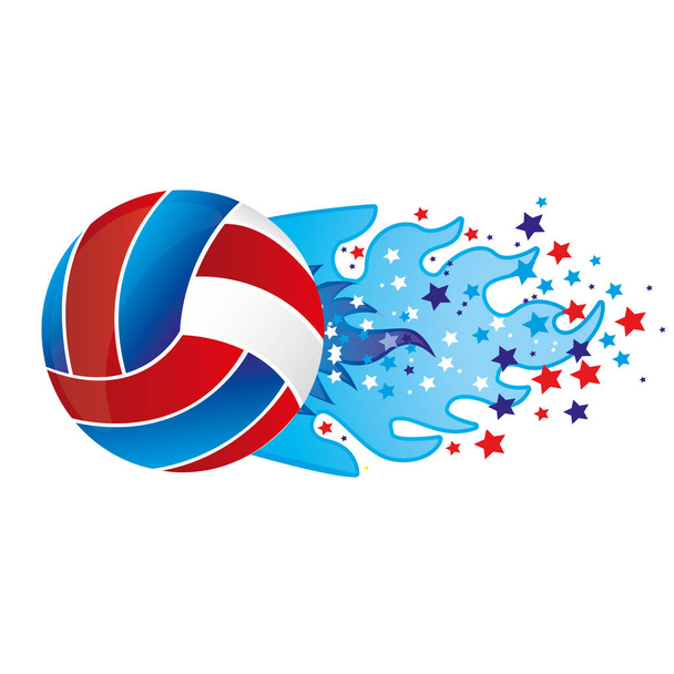 красочное олимпийское пламя со звездами и волейболом
 - Вектор,изображение