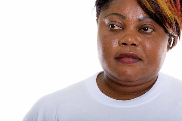 Close up of fat black African woman thinking ready for gym - Фото, зображення