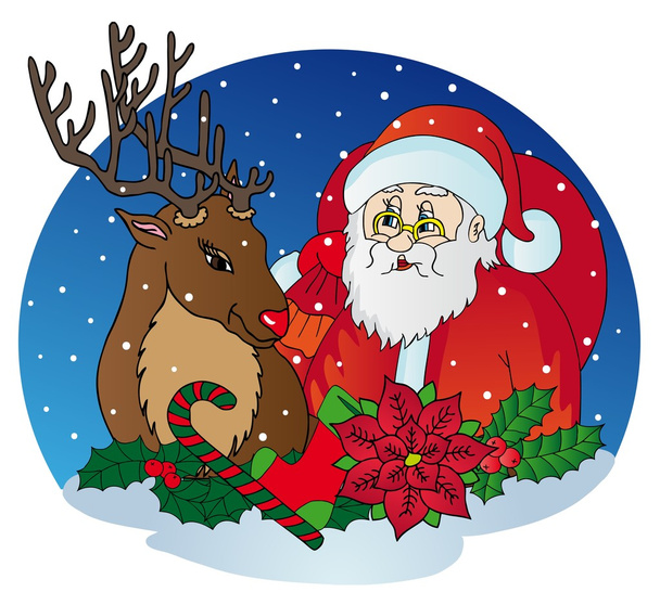 Санта-Клаус и олени - Вектор,изображение