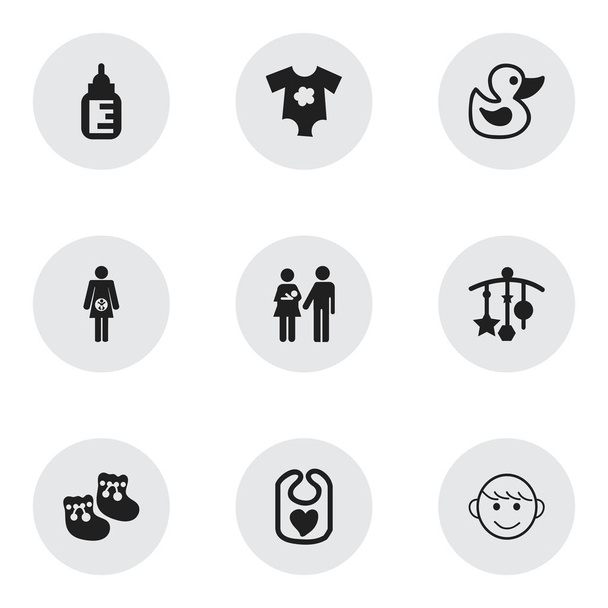 Σύνολο 9 επεξεργάσιμο παιδί εικονίδια. Περιλαμβάνει σύμβολα όπως μικρά φορέματα, παιχνίδια για το μπάνιο, καλά παιδιά και περισσότερο. Μπορεί να χρησιμοποιηθεί για Web, Mobile, Ui και σχεδίασης γραφήματος. - Διάνυσμα, εικόνα