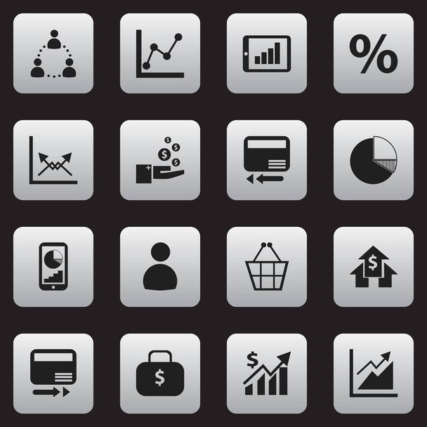 Set de 16 iconos estadísticos editables. Incluye símbolos tales como ingresos, tarjeta de crédito, casa bancaria y más. Puede ser utilizado para el diseño de la tela, móvil, interfaz de usuario e infografía
. - Vector, Imagen