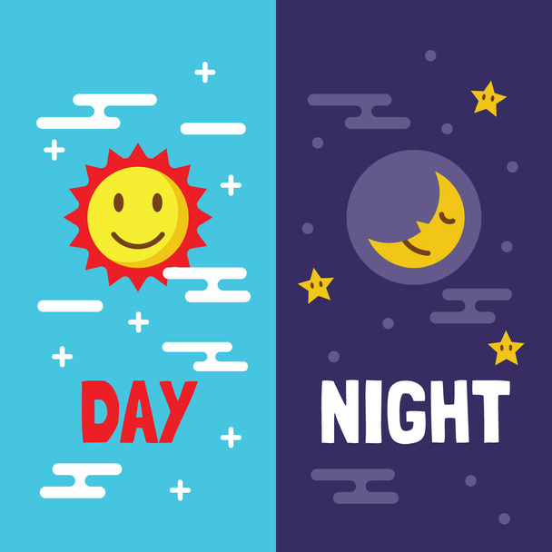 Tag und Nacht flache Karikatur - Vektor, Bild