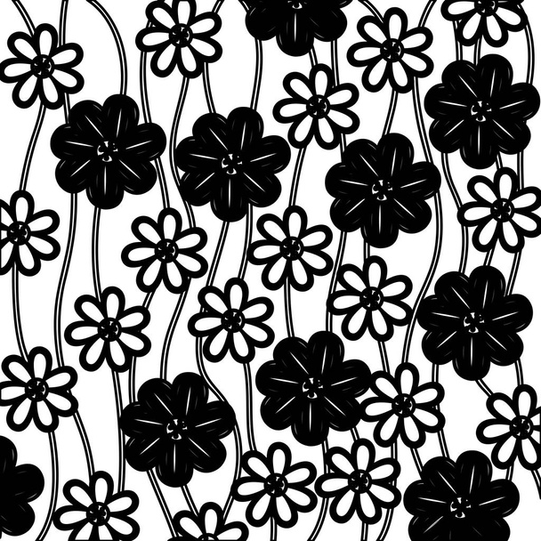 monochrome background of creepers with flowers - Wektor, obraz