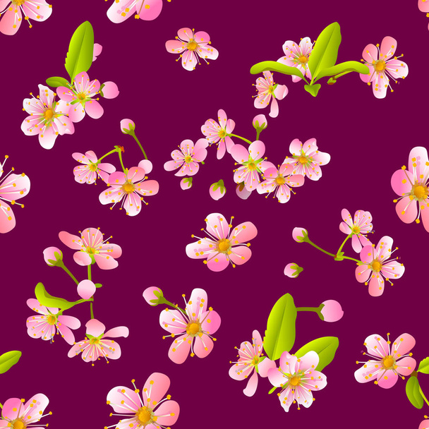 Pink cherry sakura flower blossoms seamless pattern - Vector, Image