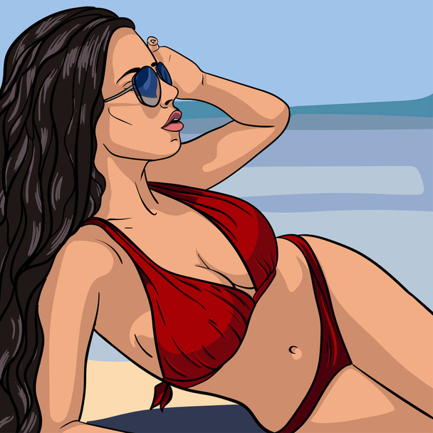sexy junge Frau im Badeanzug. Vektorillustration - Vektor, Bild