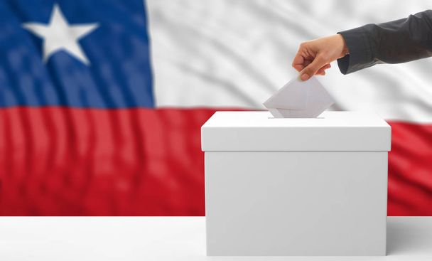 Ψηφοφόρος σε ένα φόντο σημαία της Χιλής. 3D απεικόνιση - Φωτογραφία, εικόνα