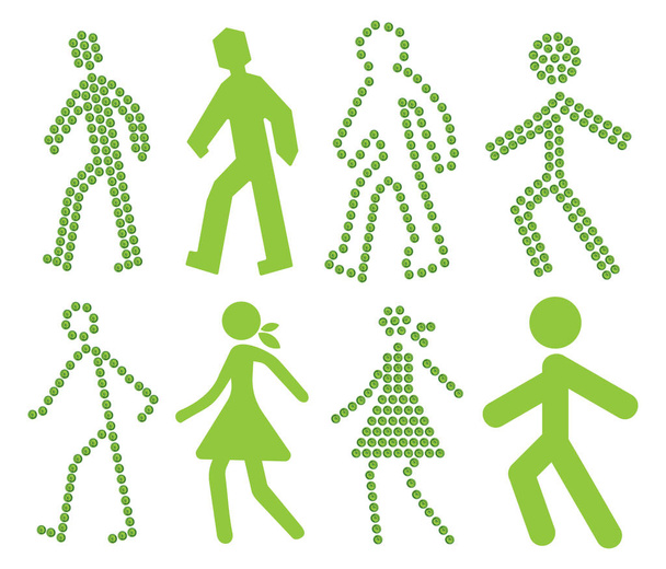 sada zelených lidských postav chůzi - Vektor, obrázek