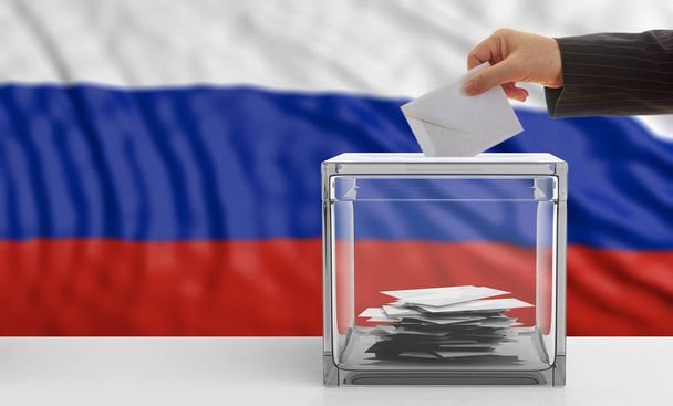 Wähler auf russischem Flaggenhintergrund. 3D-Illustration - Foto, Bild