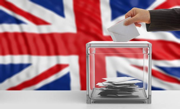 De kiezer op een Britse vlag achtergrond. 3D illustratie - Foto, afbeelding
