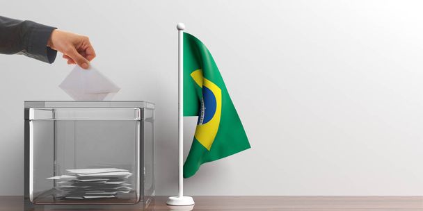 Volební urna a malé vlajka Brazílie. 3D obrázek - Fotografie, Obrázek