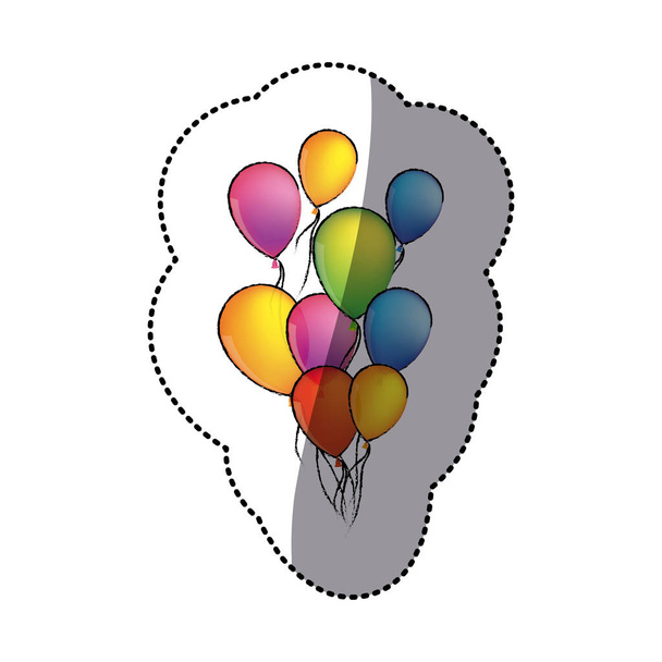 Naklejka zestaw, latające balony dekoracyjne ikona kolorowy szkic - Wektor, obraz