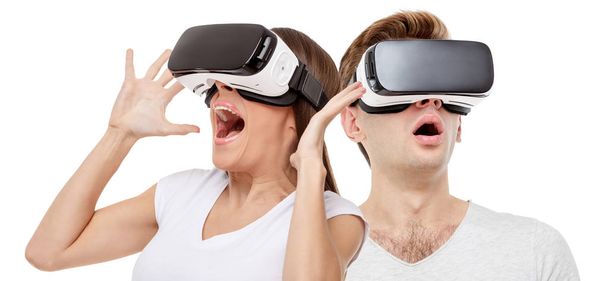 Man and woman with virtual reality goggles - Foto, Imagem