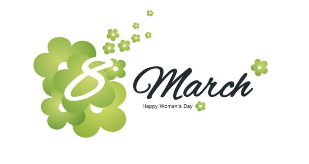 Happy Women's Day 8 March green flowers black logo - Vector, Image