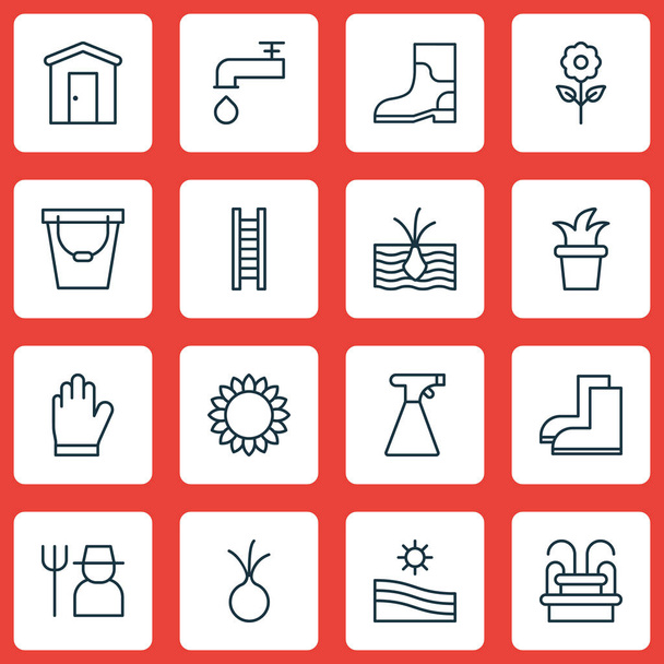 Set Of 16 Plant Icons. Includes Meadow, Spigot, Stairway And Other Symbols. Beautiful Design Elements. - Vector, Image