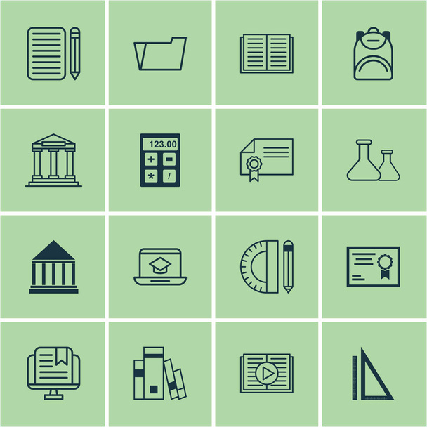 Set Of 16 School Icons. Includes E-Study, College, Opened Book And Other Symbols. Beautiful Design Elements. - Vector, Image